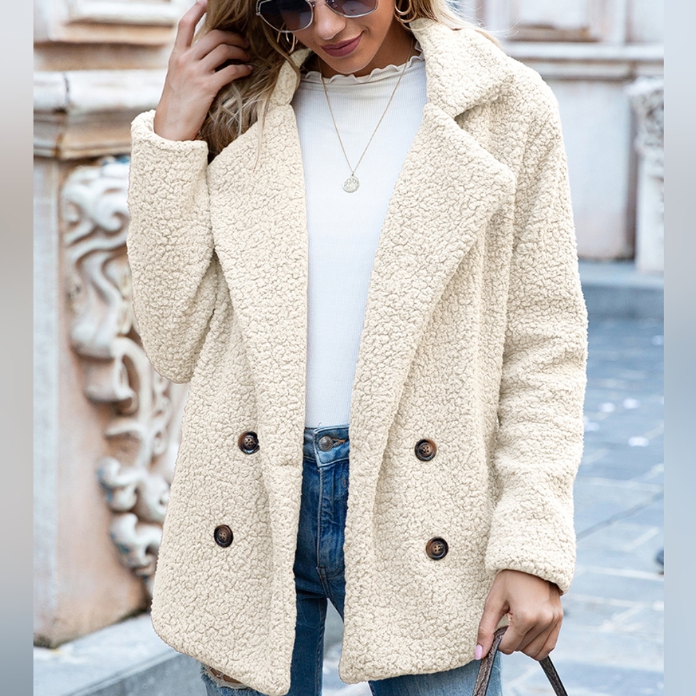 Sherpa Fusion Double-Breasted Coat - Cream